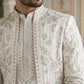 Men’s Embroidered Silk Blend Indo-Western Set ( 50JIND 163White S )