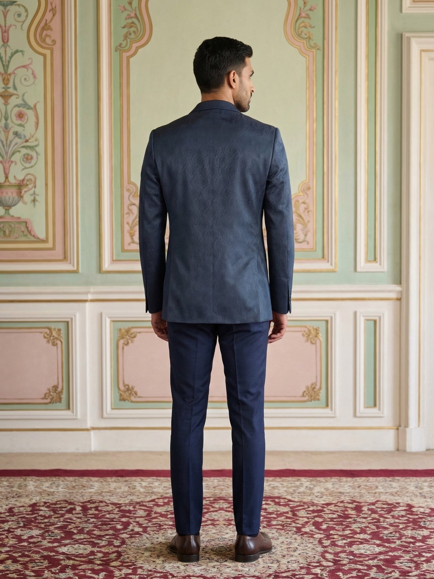 Cotton Blend Textured Indo-Western Set ( 50JIND 173Navy )