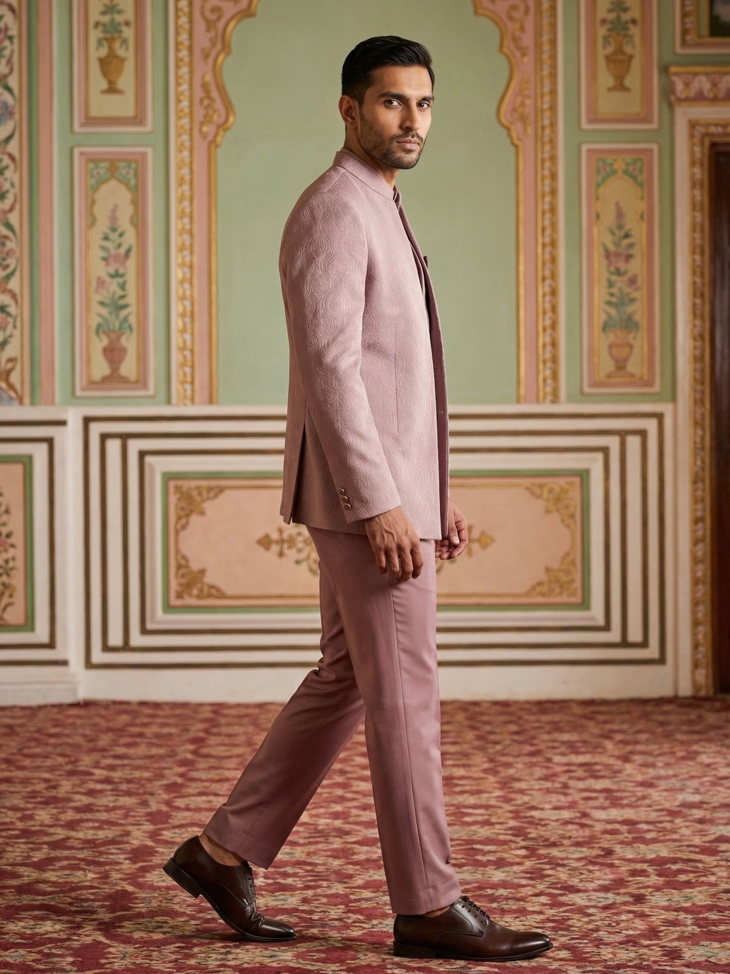Cotton Blend Textured Indo-Western Set ( 50JIND 173Pink )