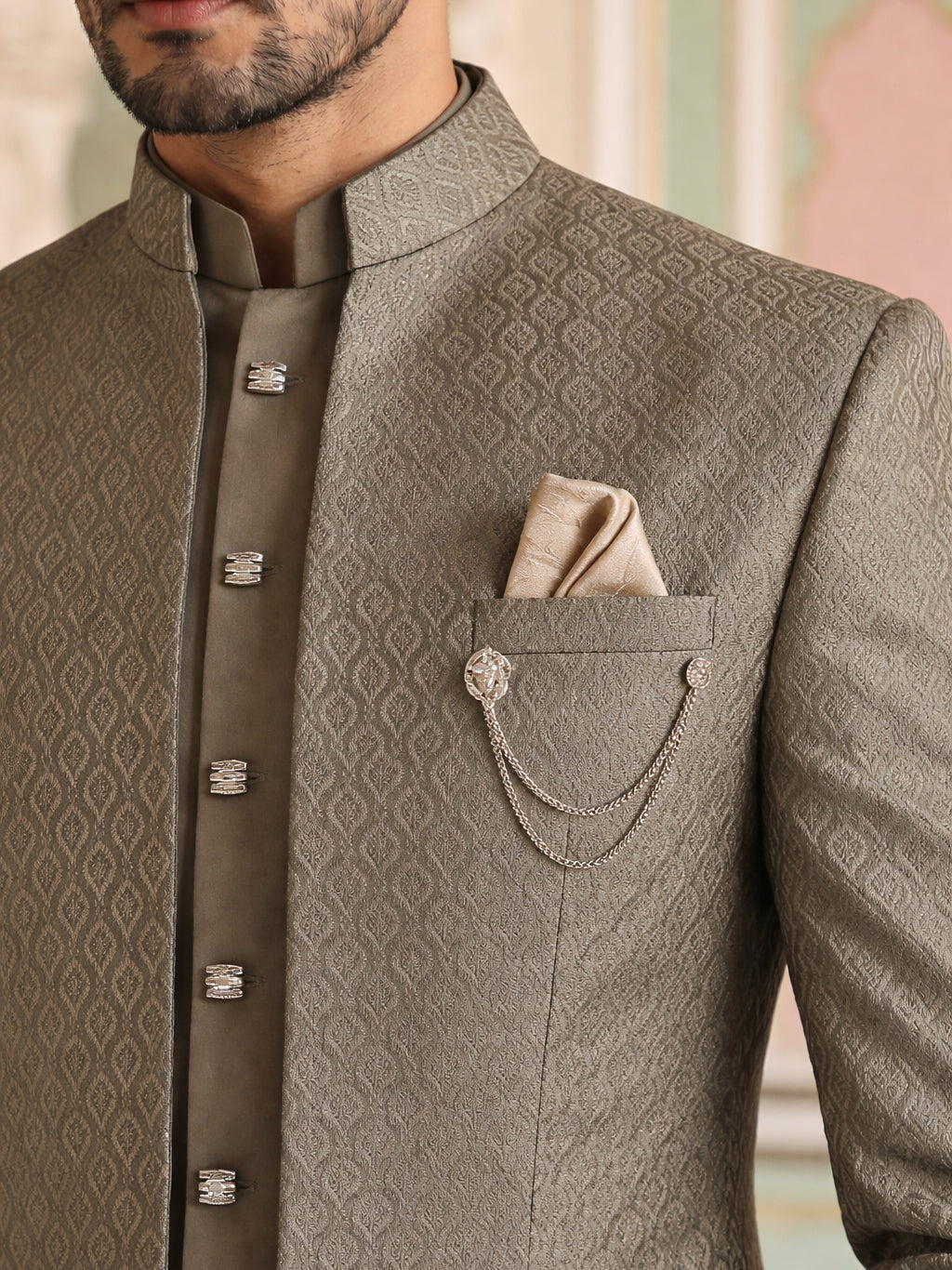 Cotton Blend Textured Indo-Western Set ( 50JIND 174Brown )