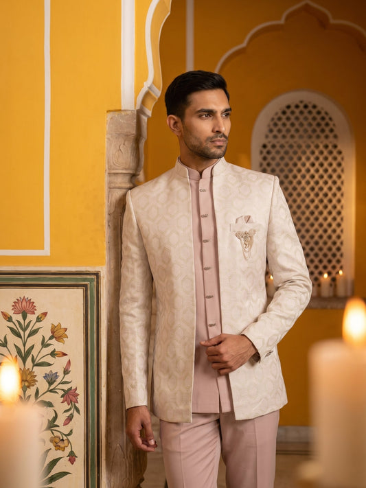 Jacquard Silk Ethnic Indo-Western Set ( 50JIIND 178Magenta )