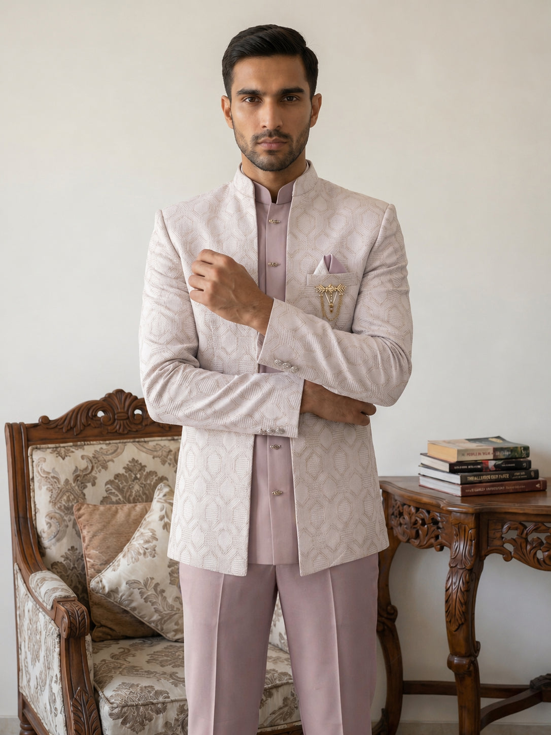 Jacquard Silk Ethnic Indo-Western Set