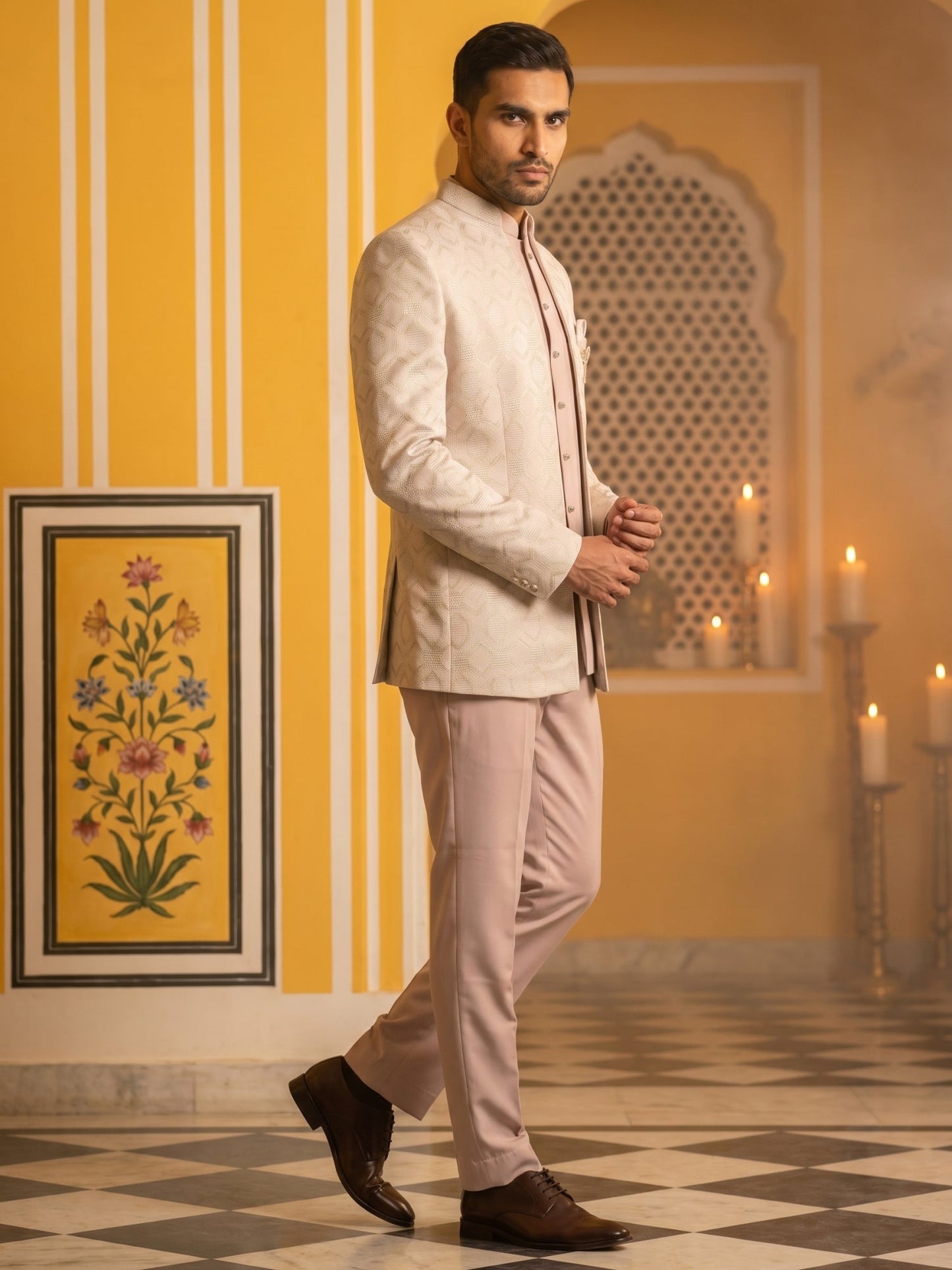 Jacquard Silk Ethnic Indo-Western Set ( 50JIIND 178Magenta )