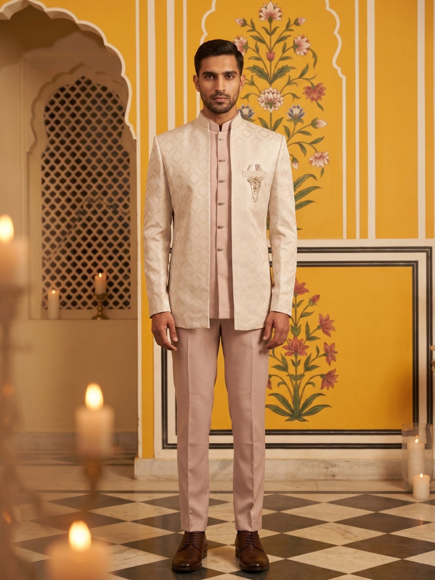 Jacquard Silk Ethnic Indo-Western Set ( 50JIIND 178Magenta )
