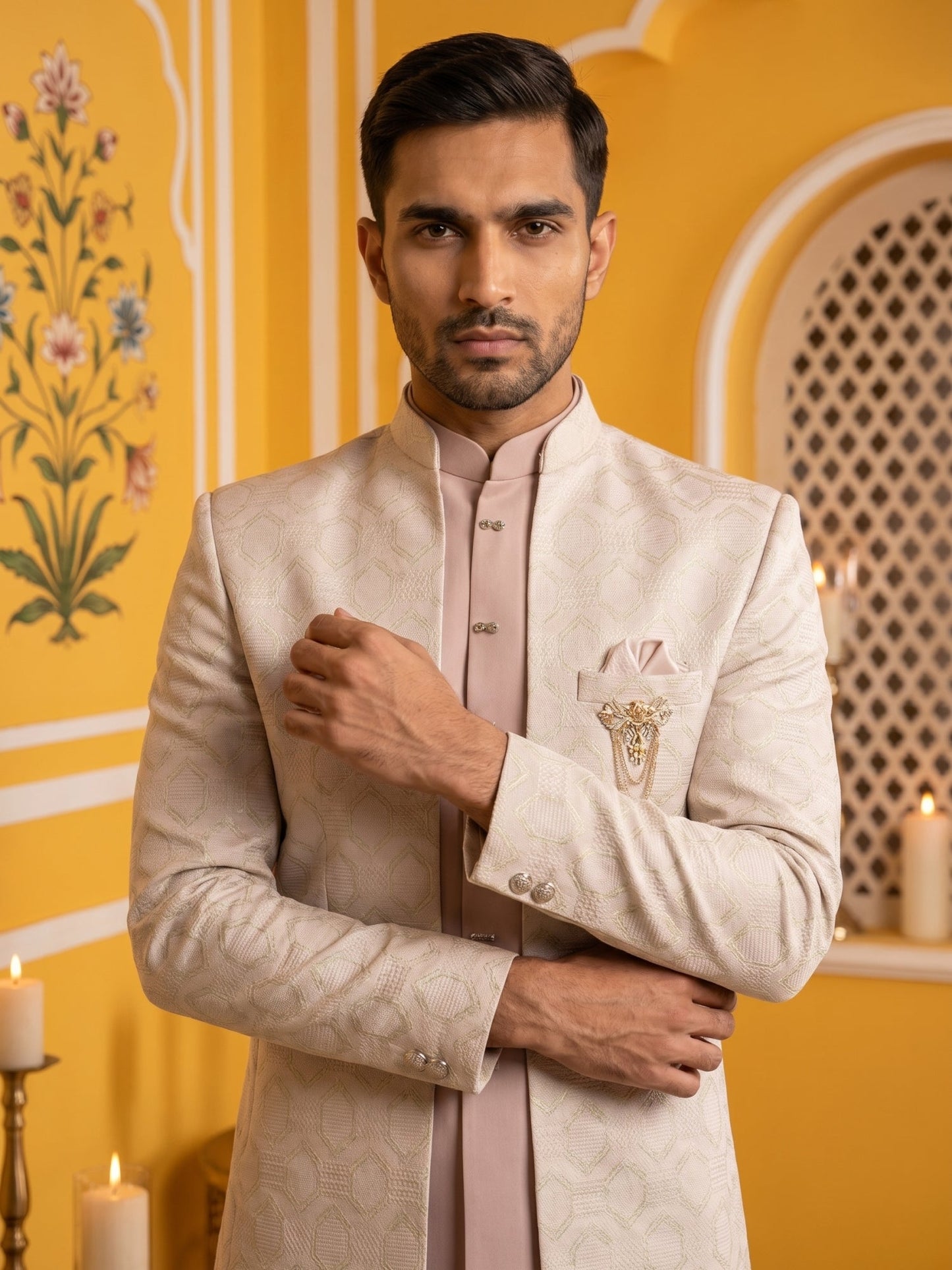 Jacquard Silk Ethnic Indo-Western Set ( 50JIIND 178Magenta )