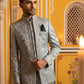 Premium Silk Jacquard Indo-Western Set for Men ( 50JIND 179Blue )