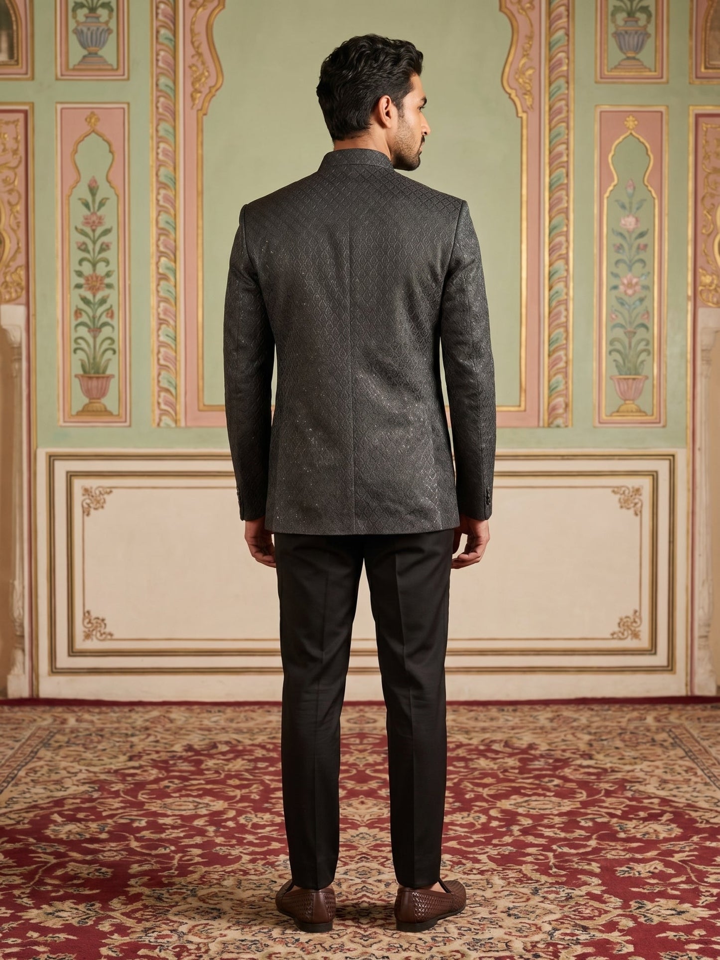 Cotton Blend Textured Indo-Western Set ( 50JIND 183Black )