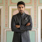 Cotton Blend Textured Indo-Western Set ( 50JIND 183Black )