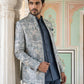 Men's Stylish Jacquard Indo-Western Set ( 50JIND 184Blue )