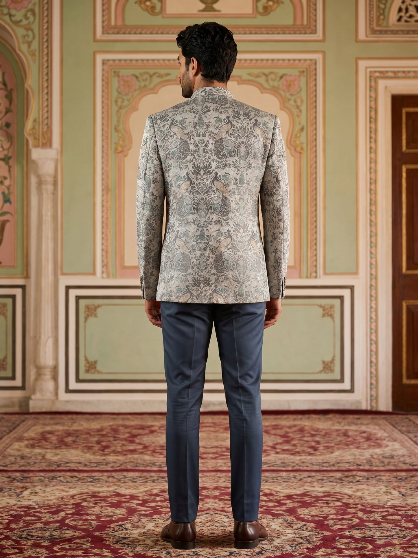 Men's Stylish Jacquard Indo-Western Set ( 50JIND 184Blue )