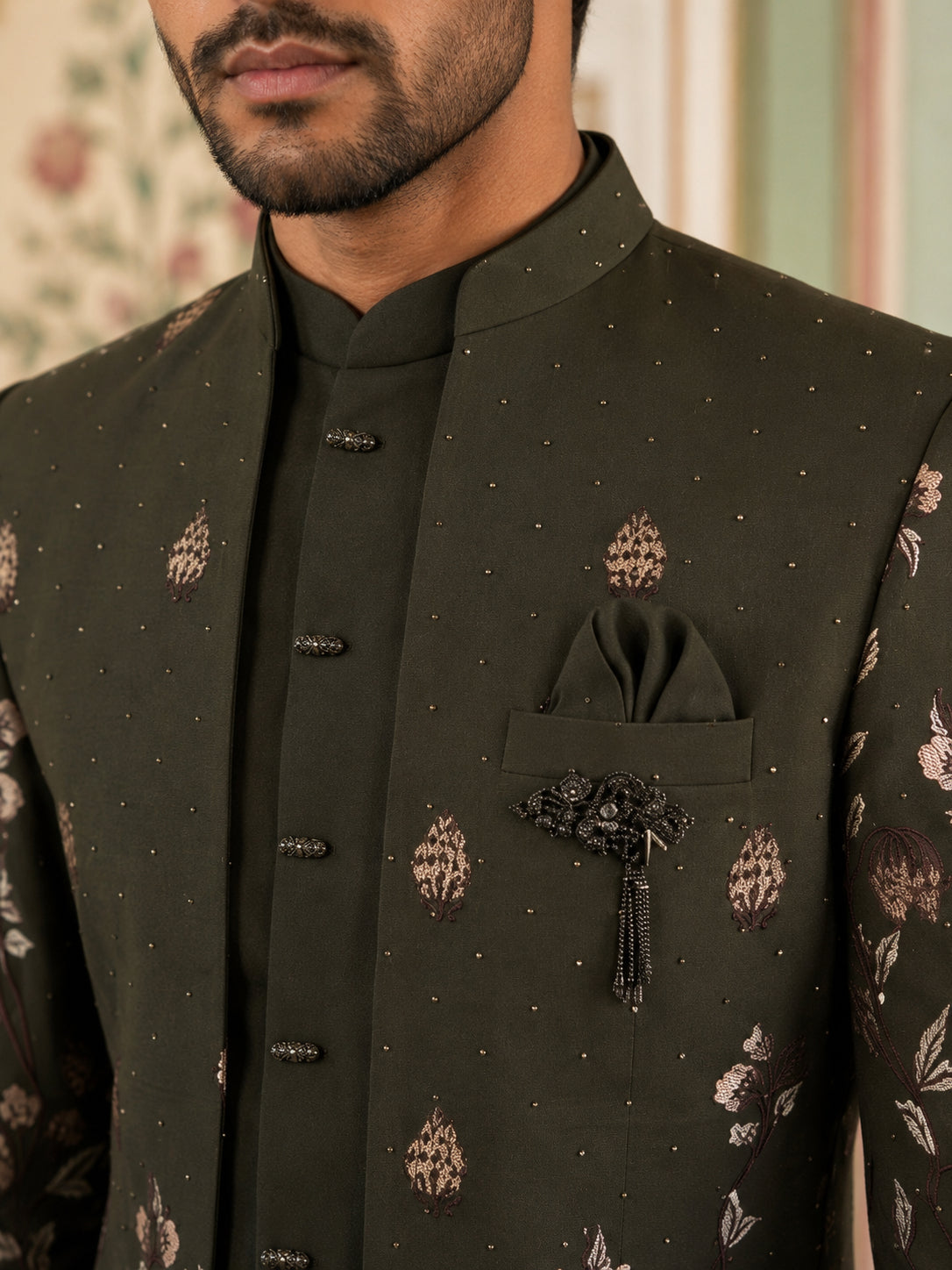 Men's Premium Japanese Fabric Indo-Western Set ( 50JIND 185Mehndi )