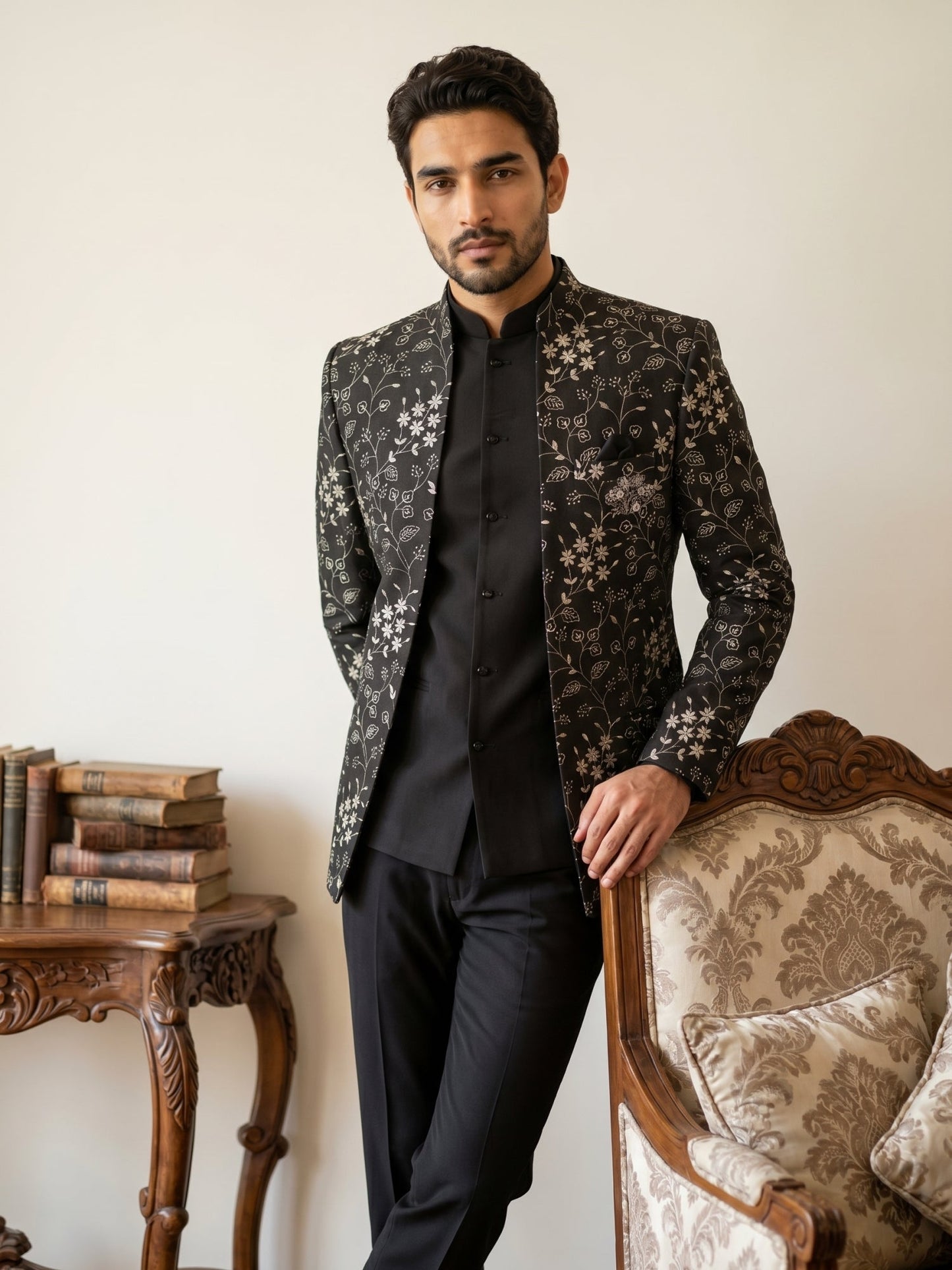 Imported Japanese Embroidered Indo-Western Set ( 50JIND 188Black )