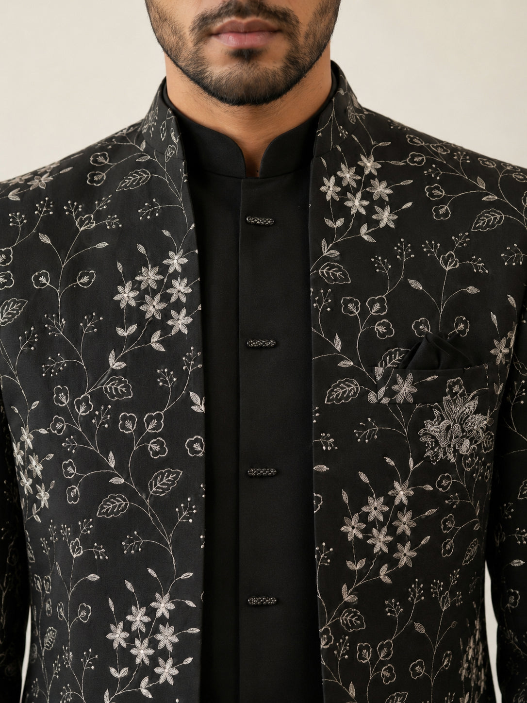 Imported Japanese Embroidered Indo-Western Set ( 50JIND 188Black )