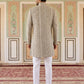 Men Silk Blend Embroidered Indo-Western Set ( 50JIND 189Beige )