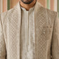 Men Silk Blend Embroidered Indo-Western Set ( 50JIND 189Beige )