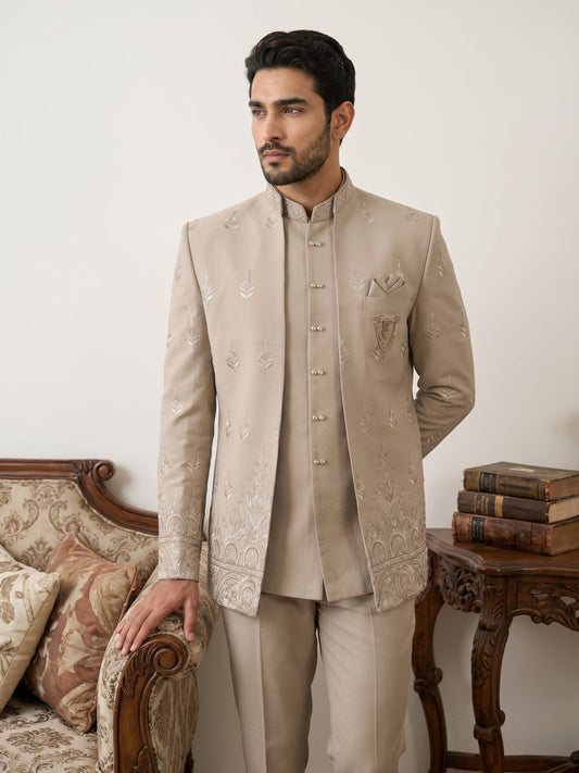 Beige Embroidered Indo-Western Set ( 50JIND 191Beige )