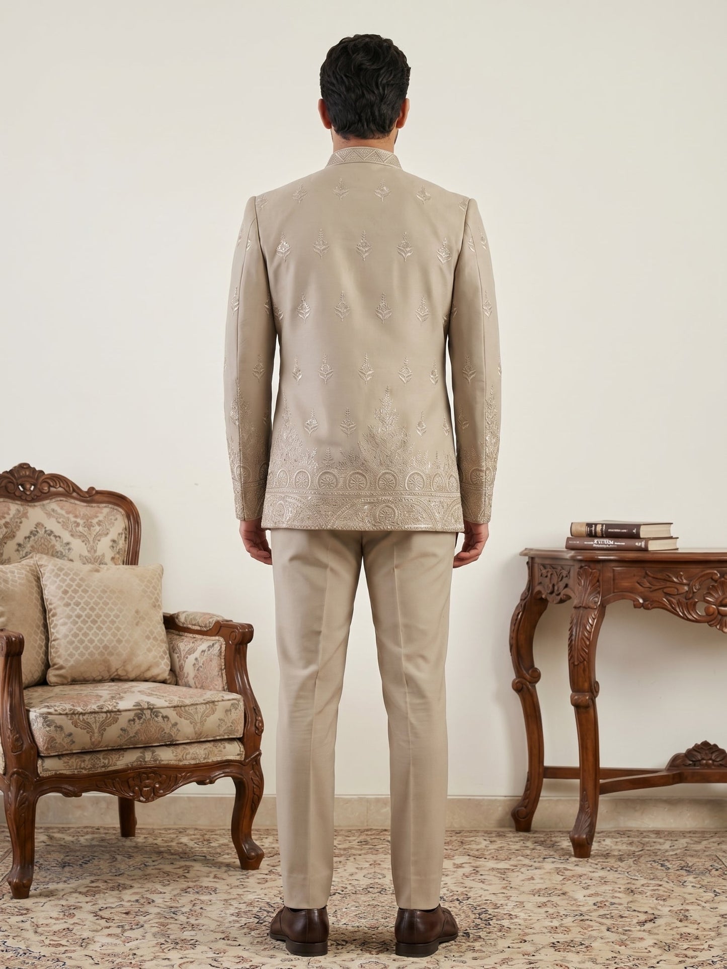 Beige Embroidered Indo-Western Set ( 50JIND 191Beige )