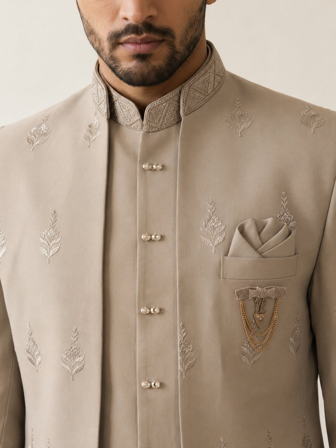 Beige Embroidered Indo-Western Set ( 50JIND 191Beige )