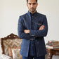 Men's Japanese Fabric Embroidered Indo-Western Set ( 50JIND 192Navy )