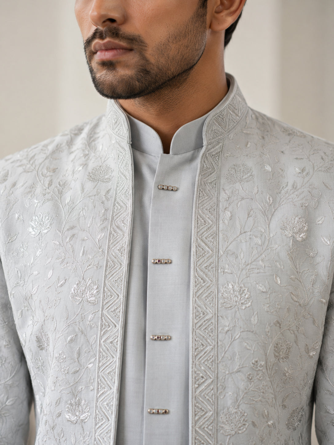 Silk Blend Embroidered Indo-Western Set ( 50JIND 196Blue )