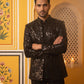 Men Black Sequinned Indo-Western Set ( 50JIND 197Black )