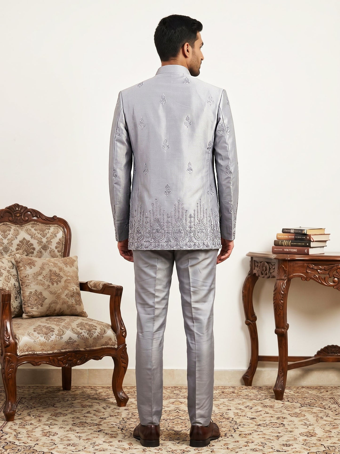 Men Embroidered Silk Blend Indo-Western Set