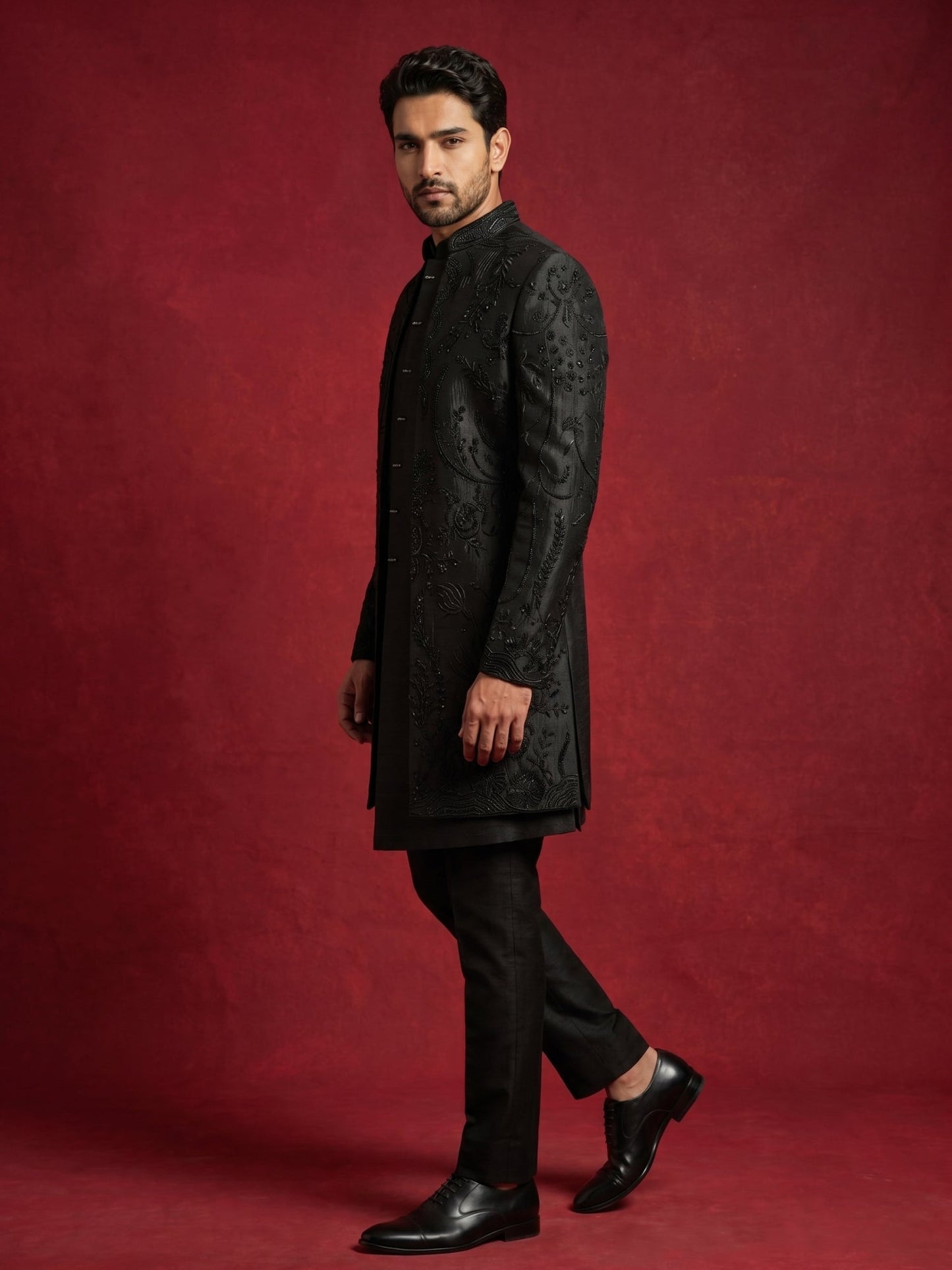 Cotton Blend Embroidered Indo-Western Set for Men