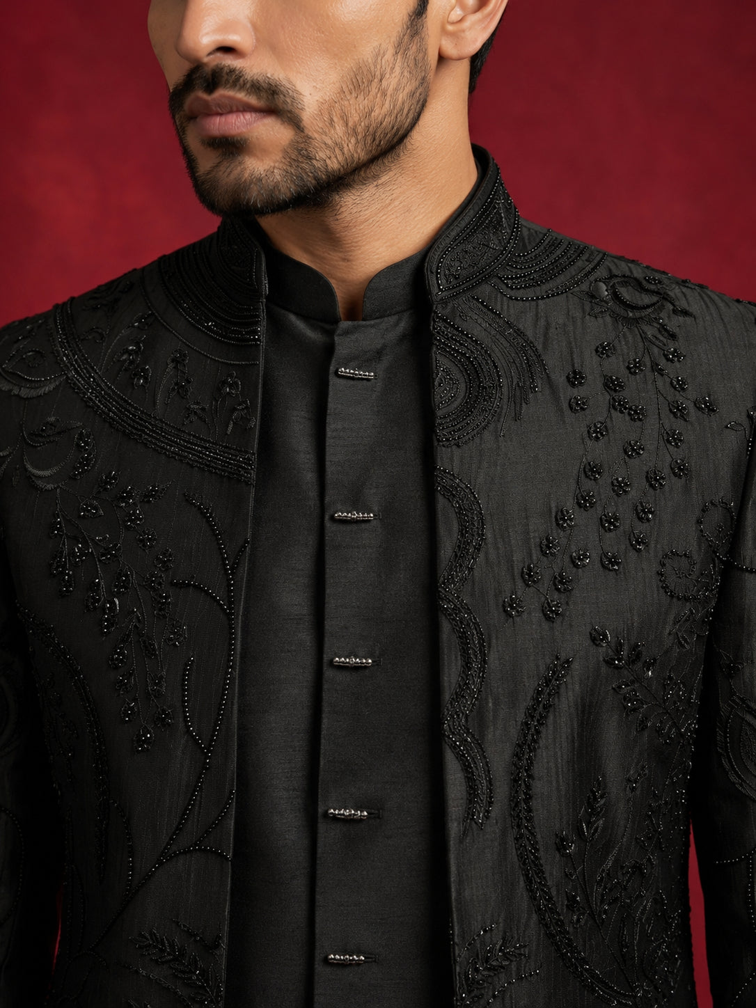 Cotton Blend Embroidered Indo-Western Set for Men
