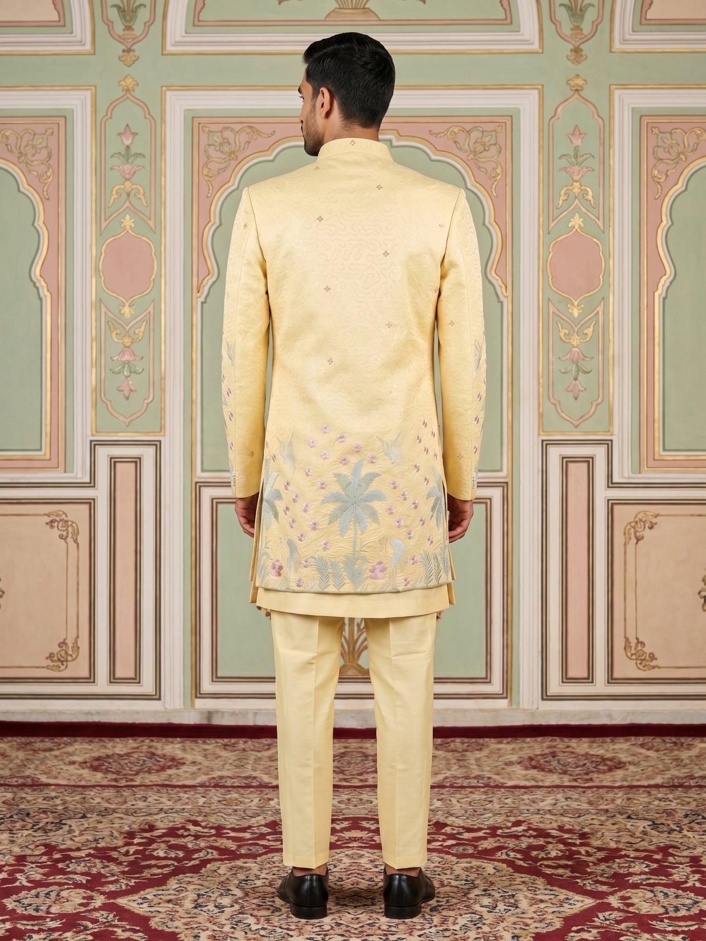 Silk Blend Embroidered Indo-Western Set for Men