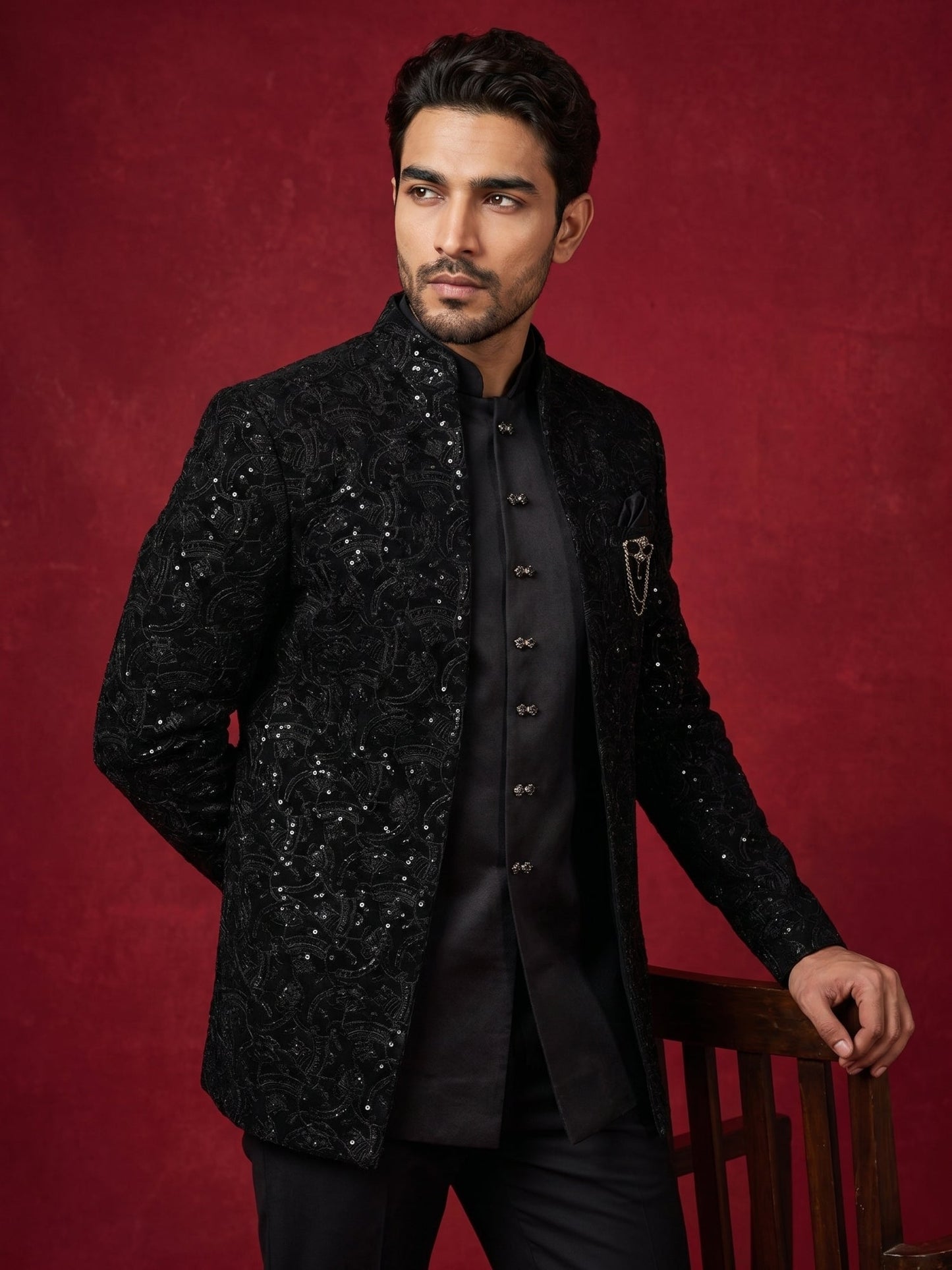 Men’s Velvet Embroidered Indo-Western Set