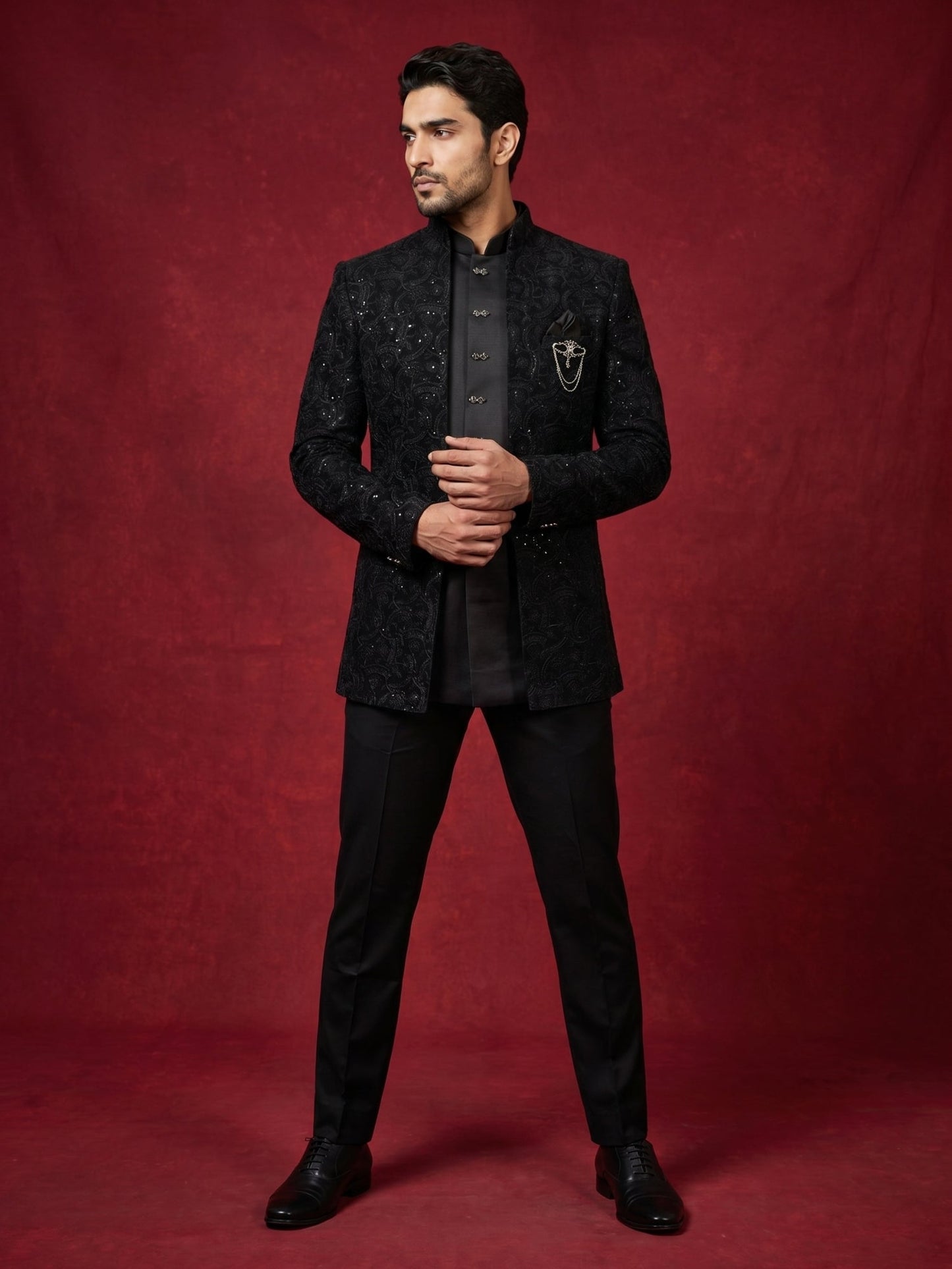 Men’s Velvet Embroidered Indo-Western Set