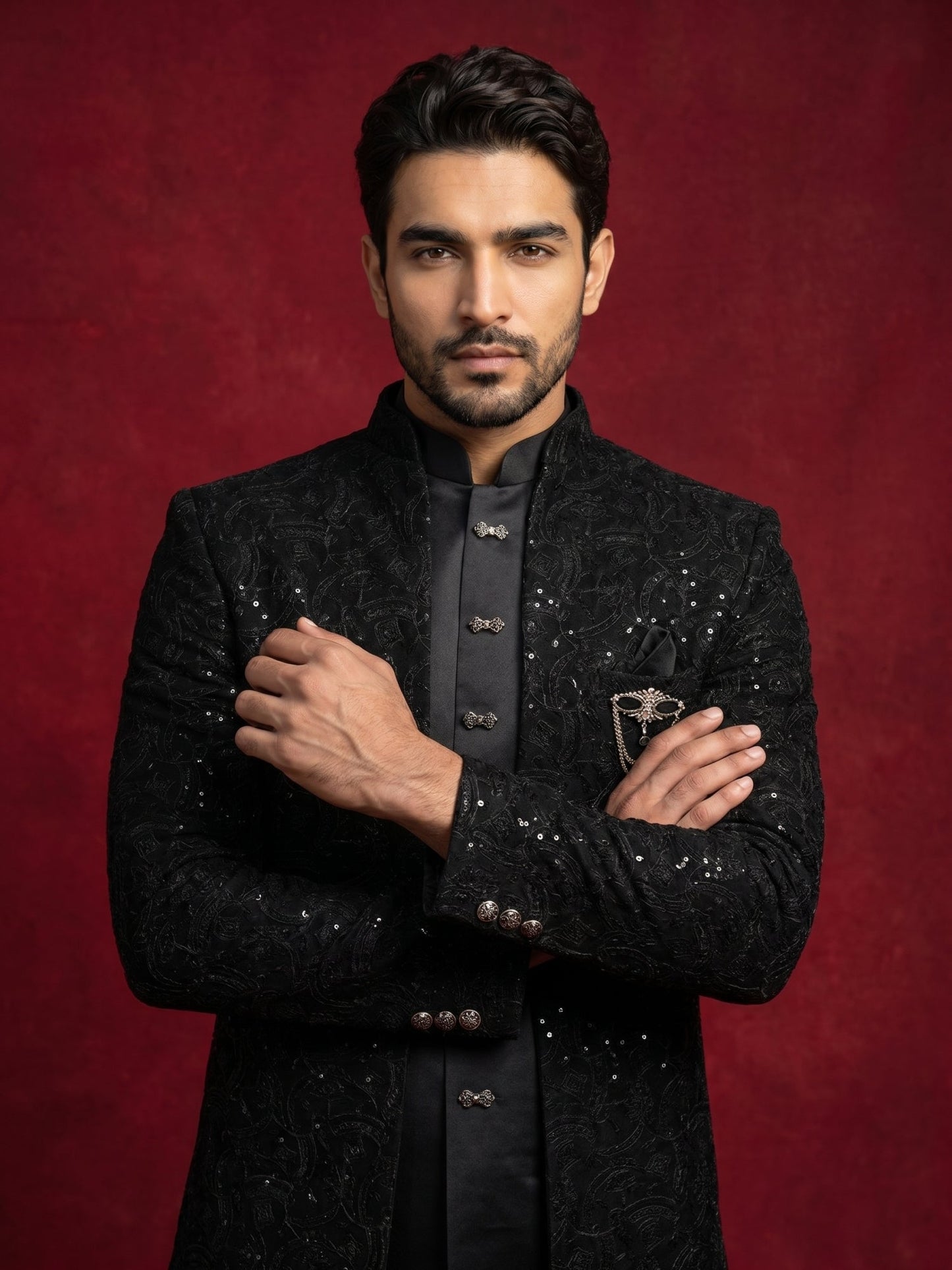 Men’s Velvet Embroidered Indo-Western Set