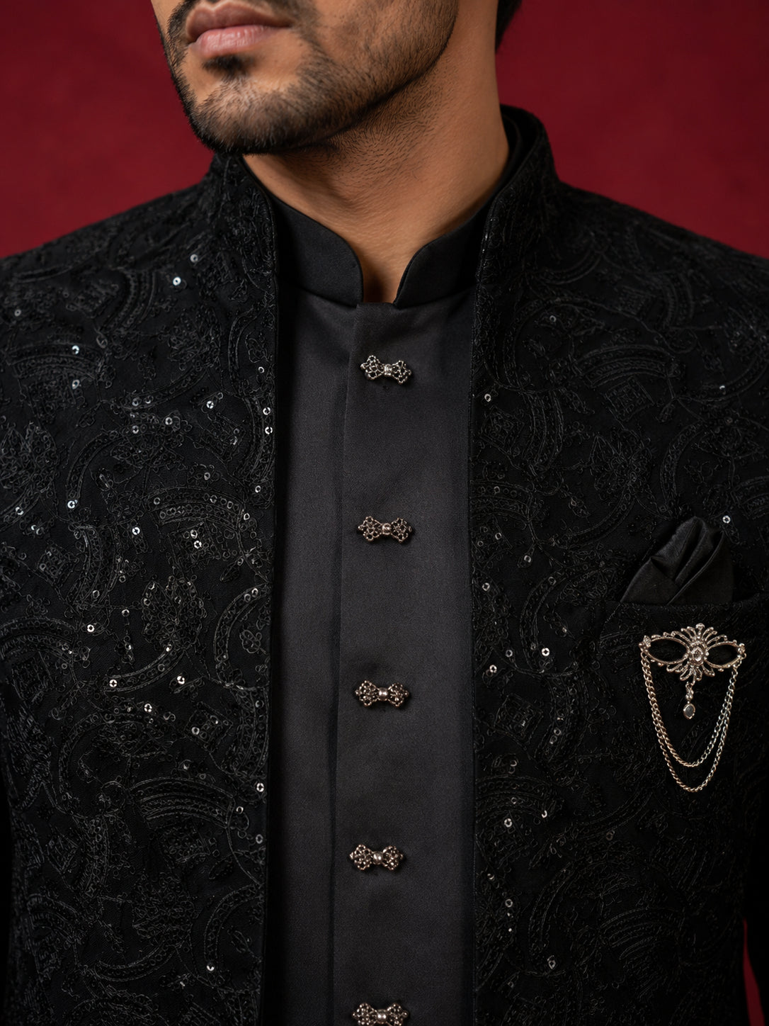 Men’s Velvet Embroidered Indo-Western Set