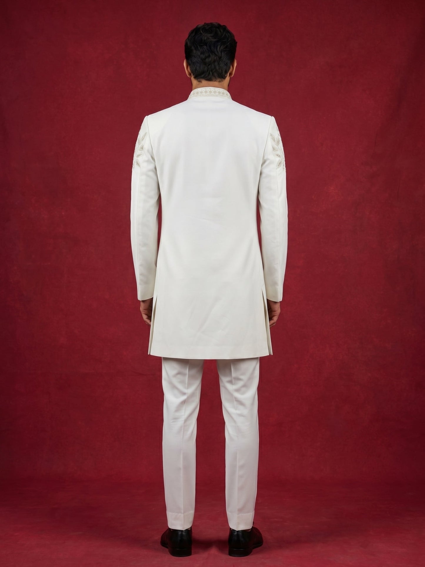 Off-White Embroidered Indo-Western Set for Men