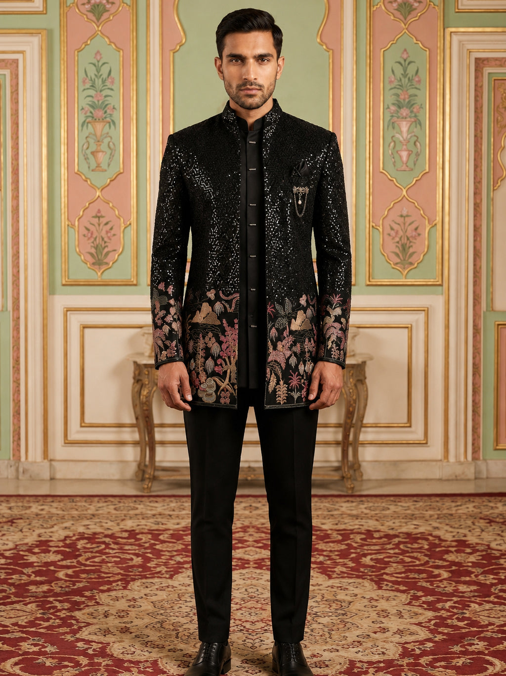 Men’s Velvet Embroidered Indo-Western Set