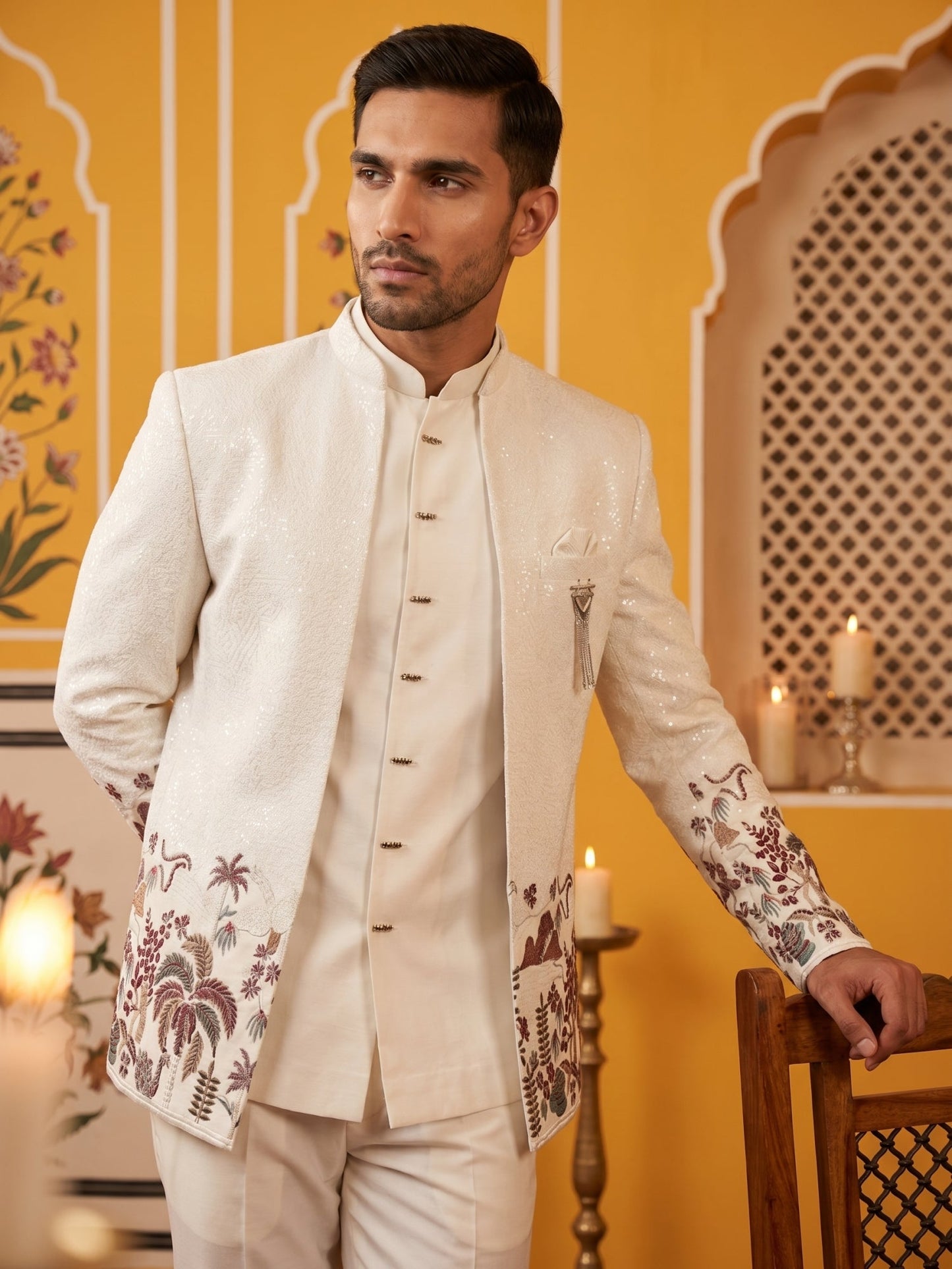 Men’s Velvet Embroidered Indo-Western Set