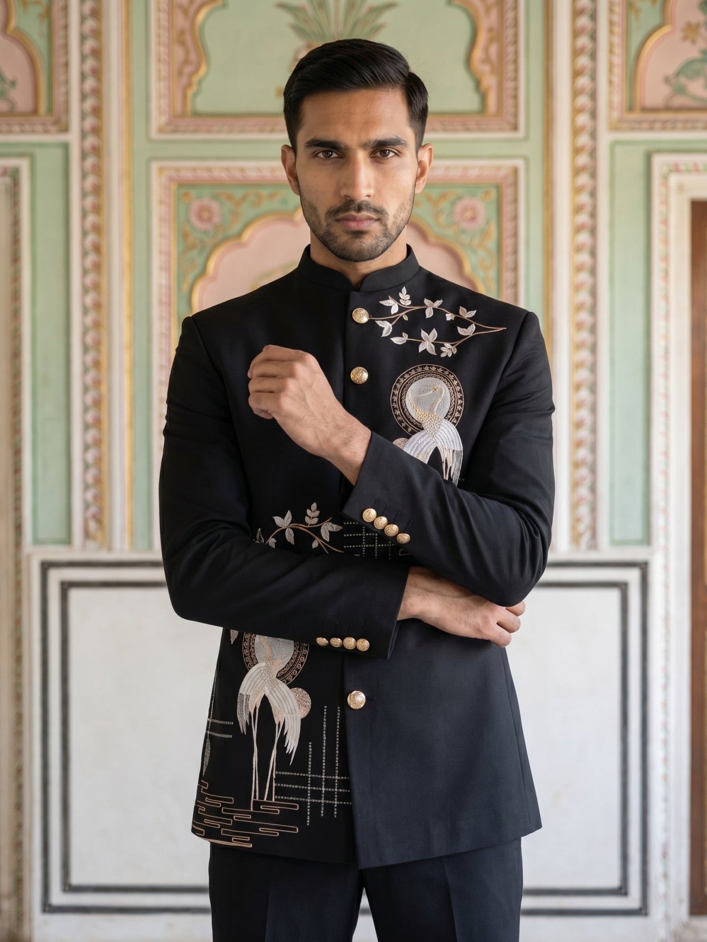 Premium Embroidered Japanese Fabric Indo-Western Set