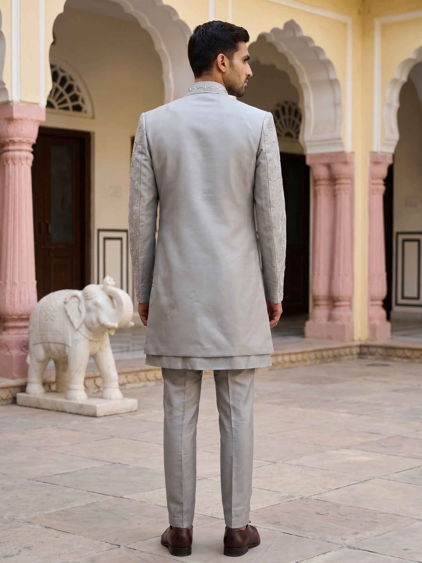 Premium Silk Blend Embroidered Indo-Western Set for Men