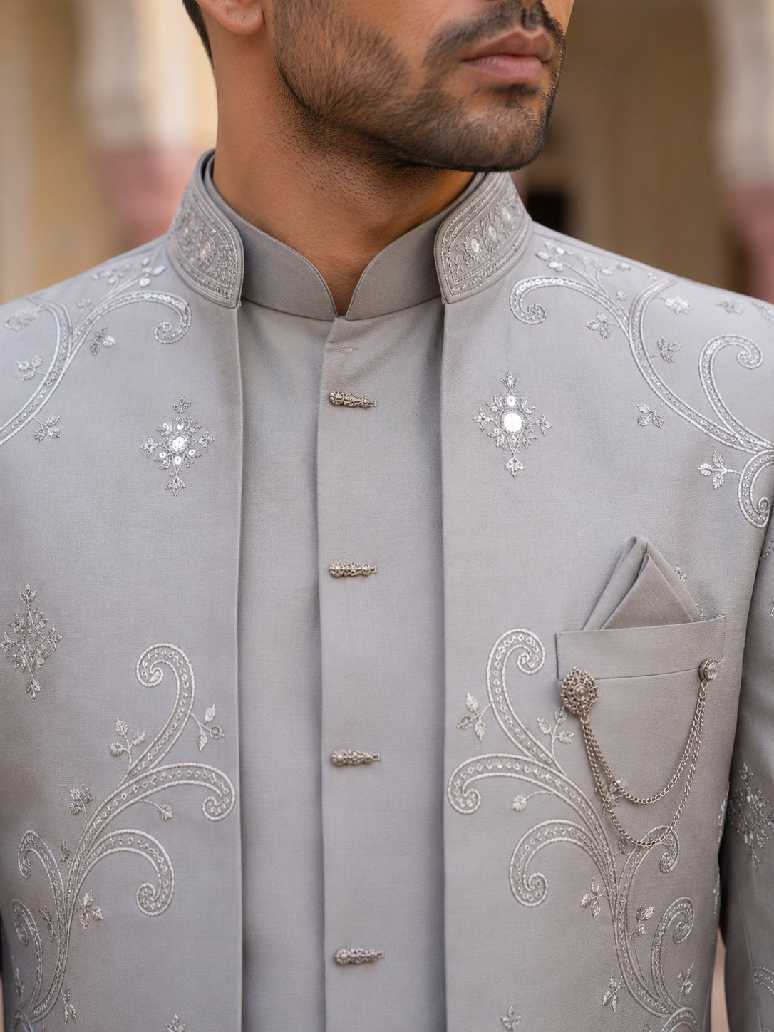 Premium Silk Blend Embroidered Indo-Western Set for Men