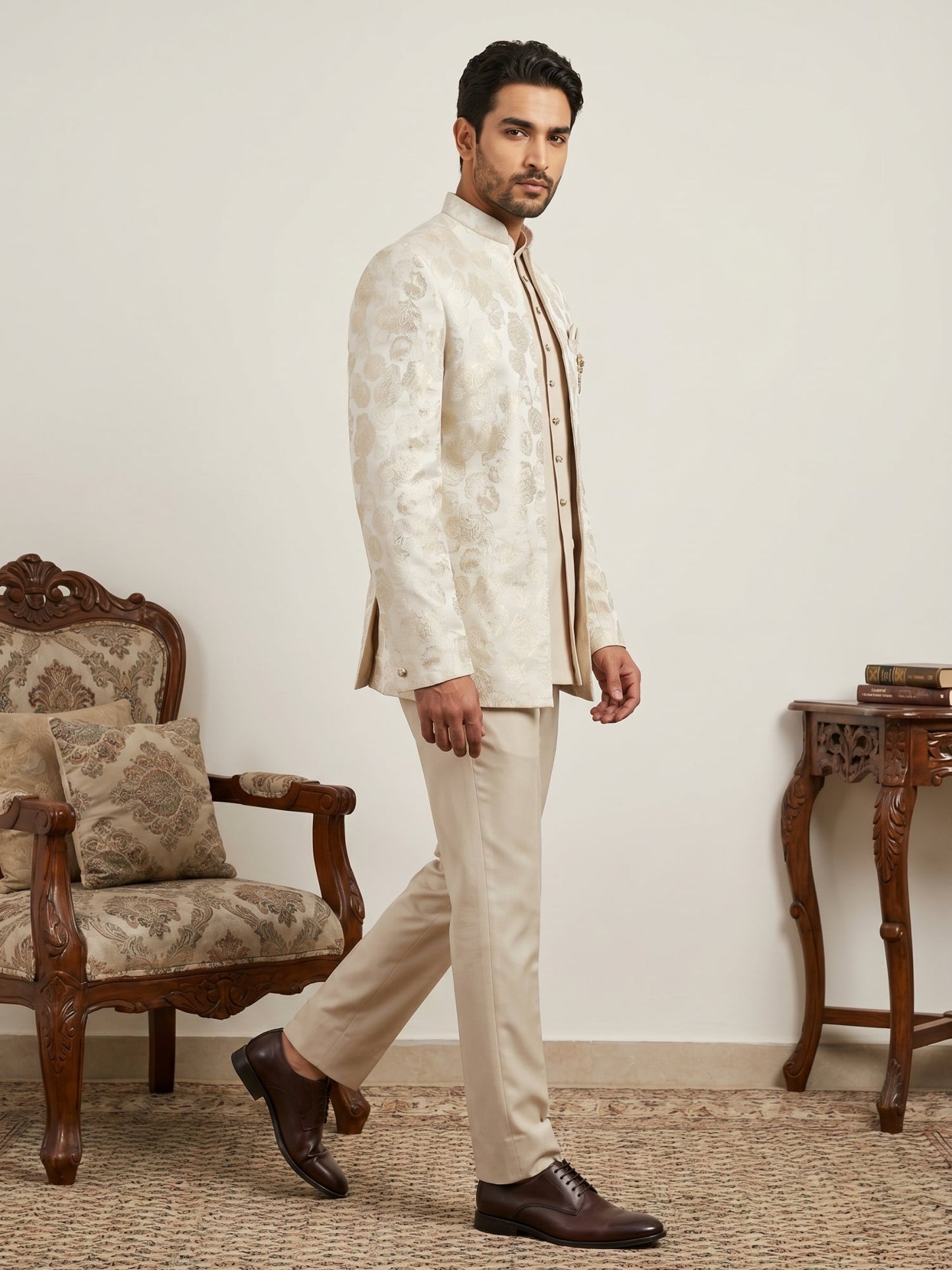 Men’s Designer Jacquard Silk Indo-Western Set