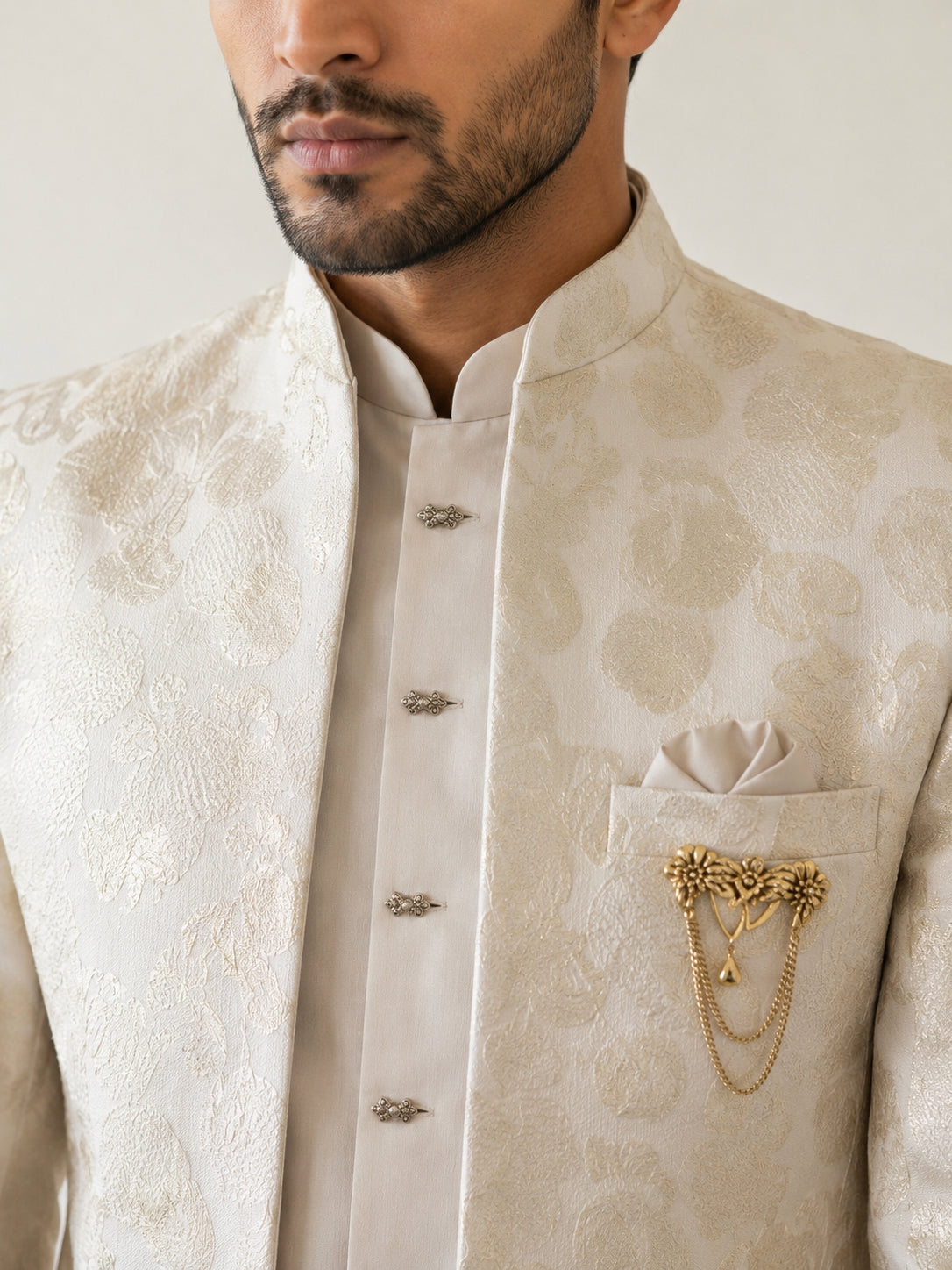 Men’s Designer Jacquard Silk Indo-Western Set