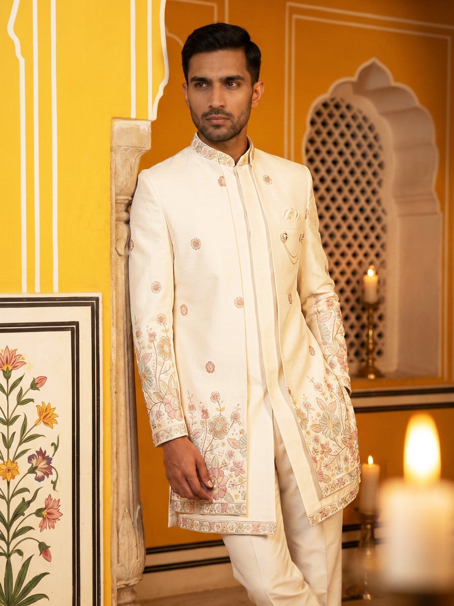 Premium Floral Embroidered Silk Blend Indo-Western Set