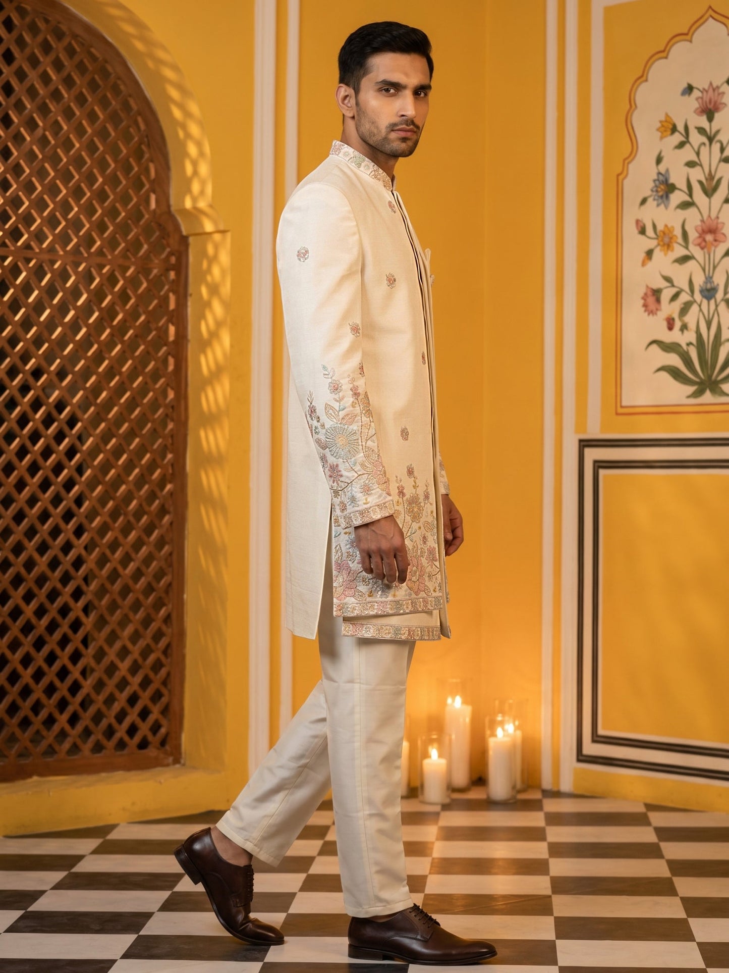 Premium Floral Embroidered Silk Blend Indo-Western Set