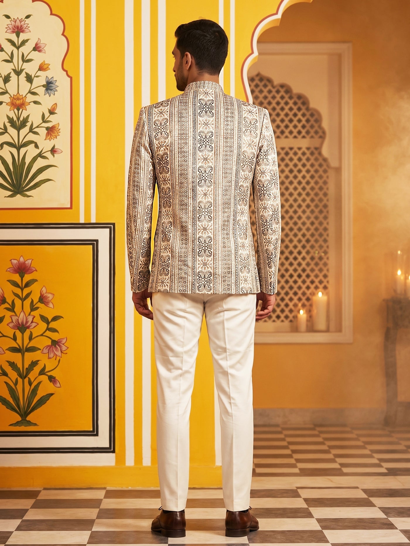 Silk Blend Embroidered Indo-Western Set