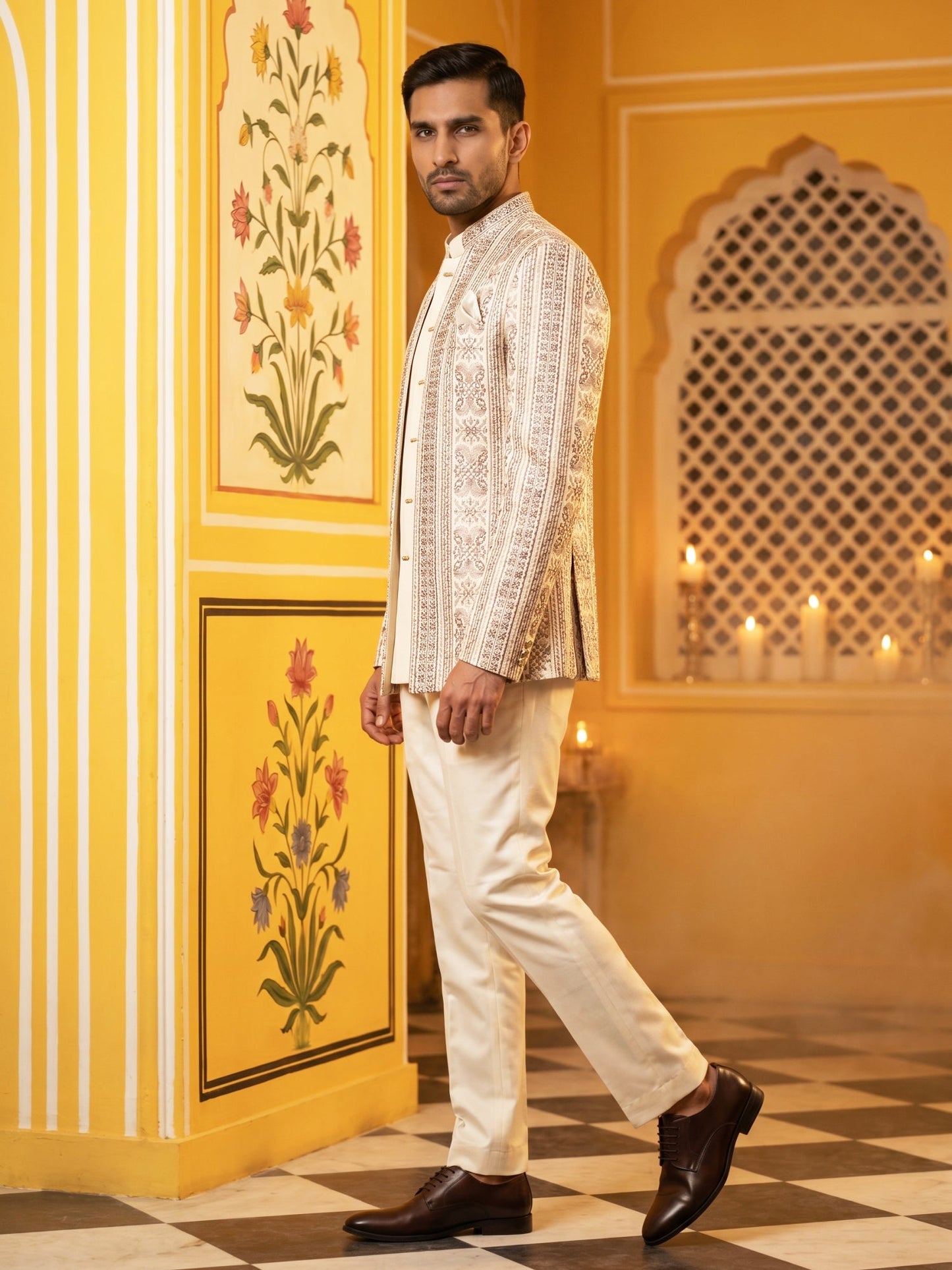 Silk Blend Embroidered Indo-Western Set