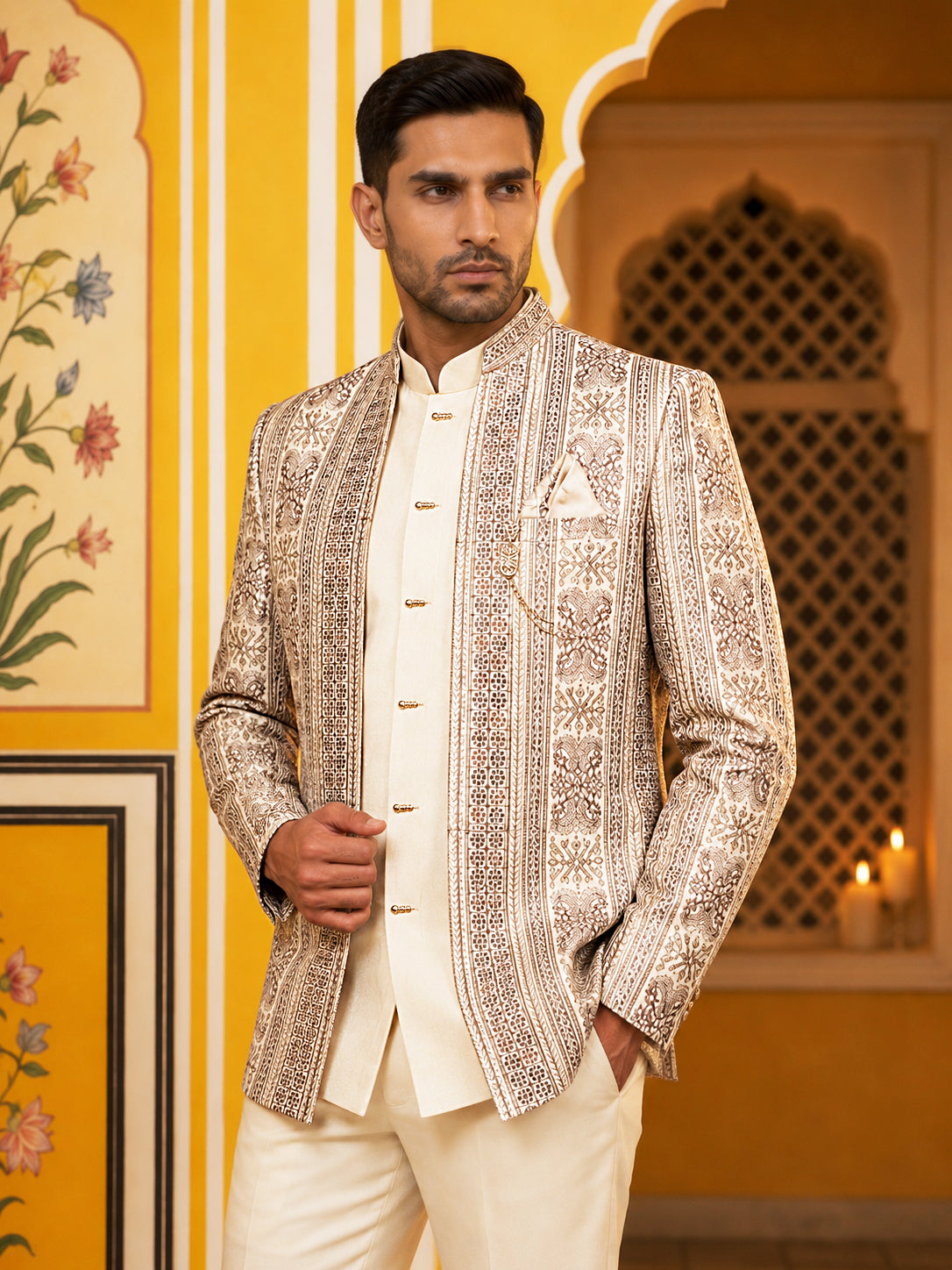 Silk Blend Embroidered Indo-Western Set