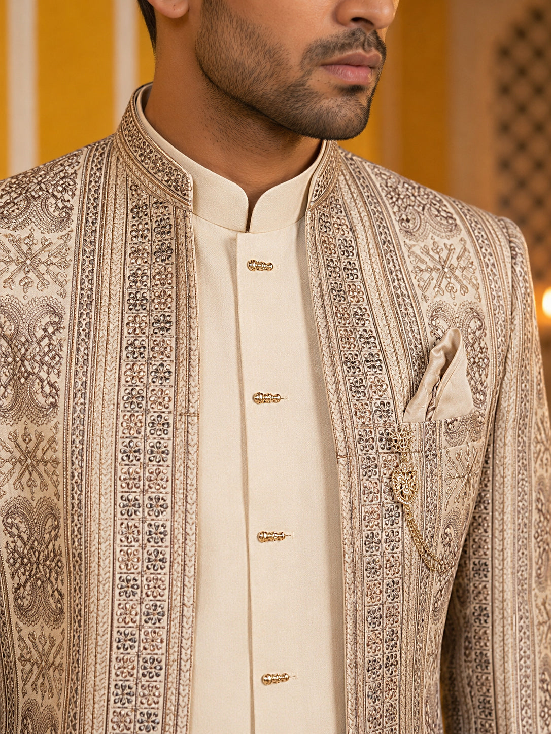 Silk Blend Embroidered Indo-Western Set