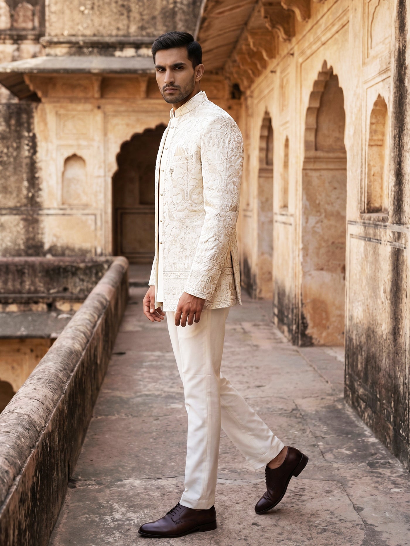 Premium Floral Embroidered Silk Blend Indo-Western Set