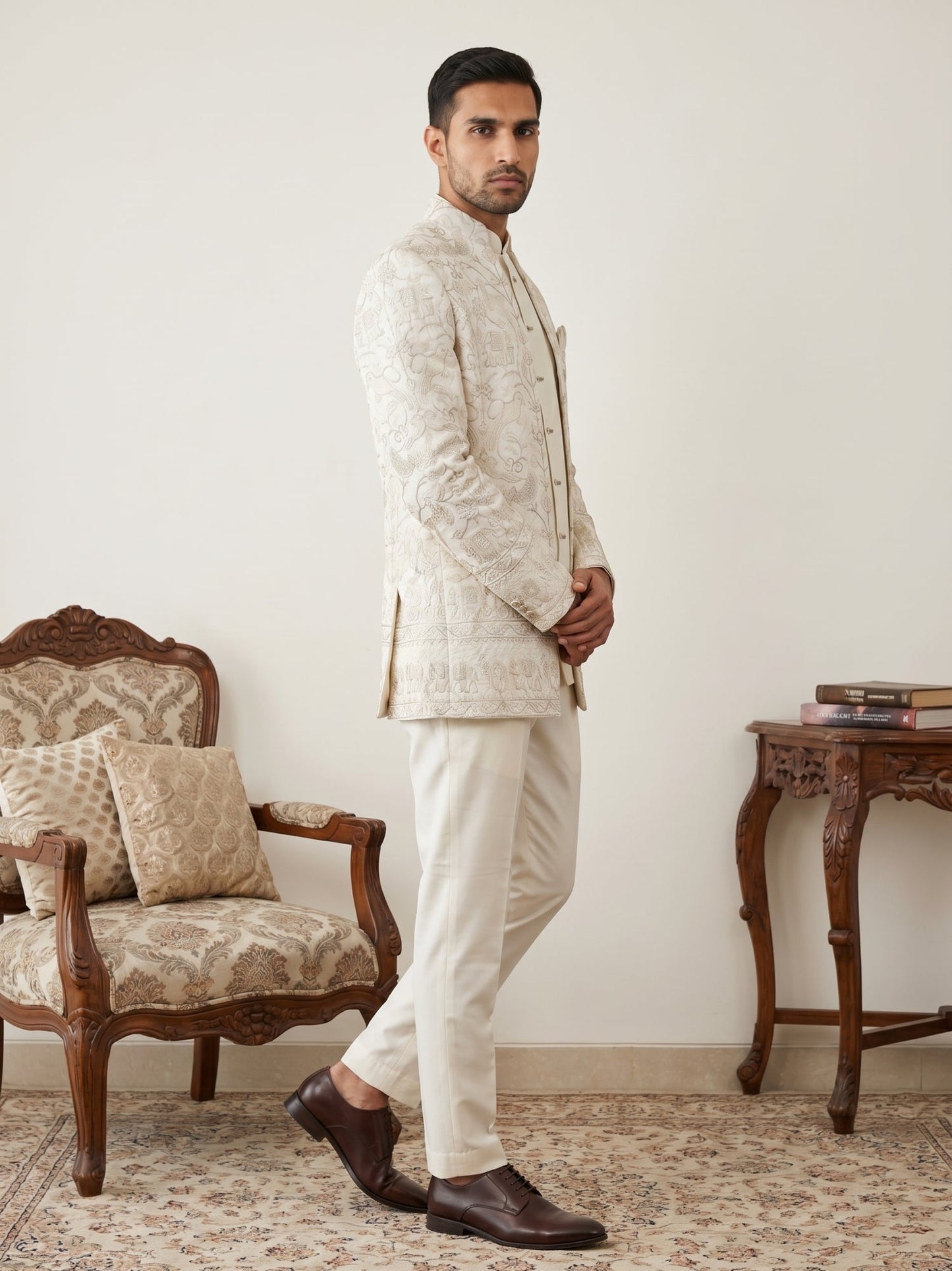 Premium Floral Embroidered Silk Blend Indo-Western Set