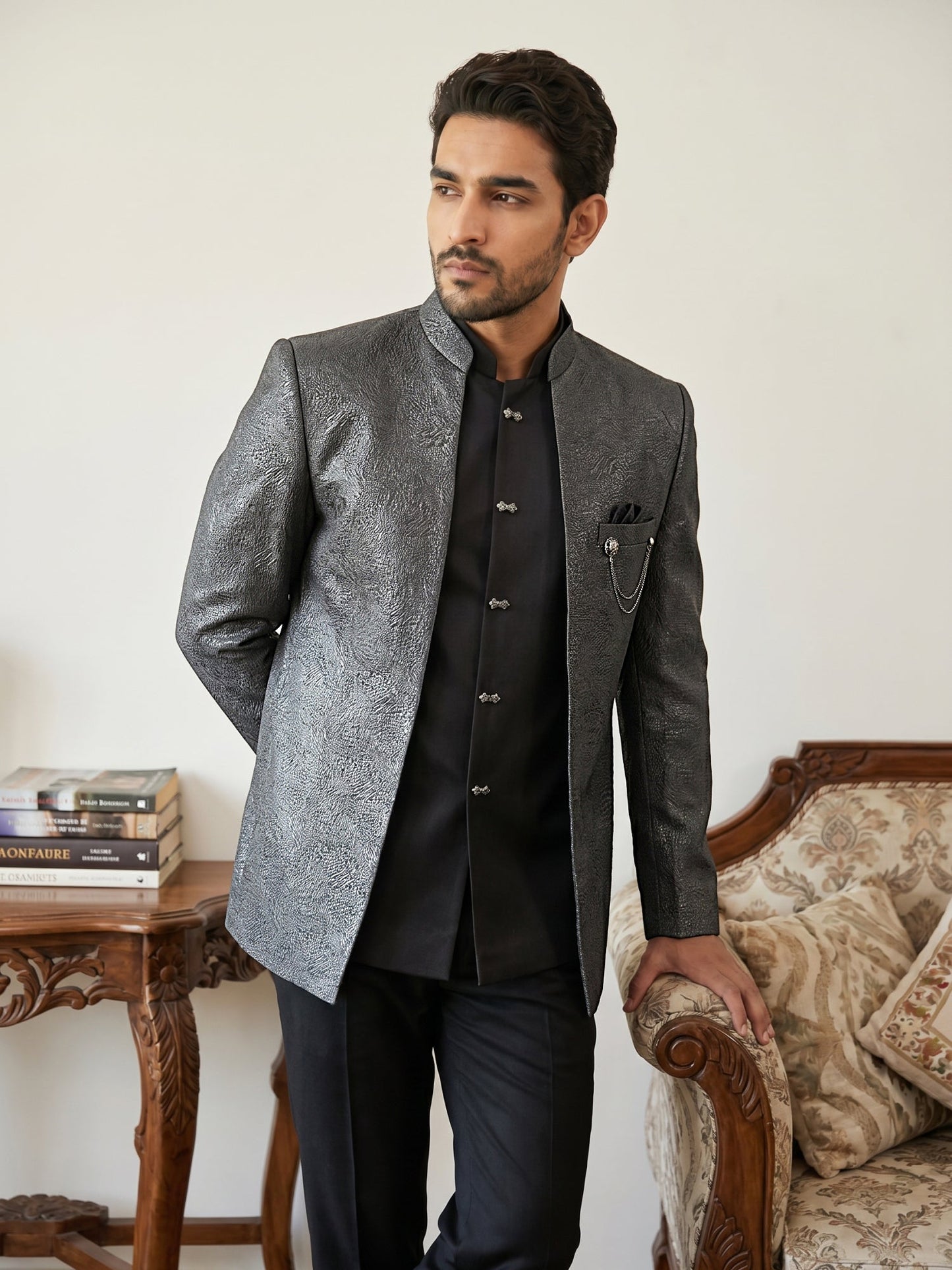 Men's Woven Design Indo-Western Set